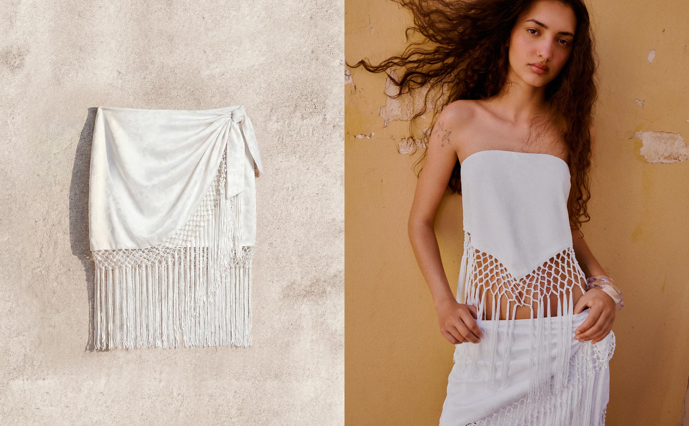 Jacquard fringed mini skirt — White
