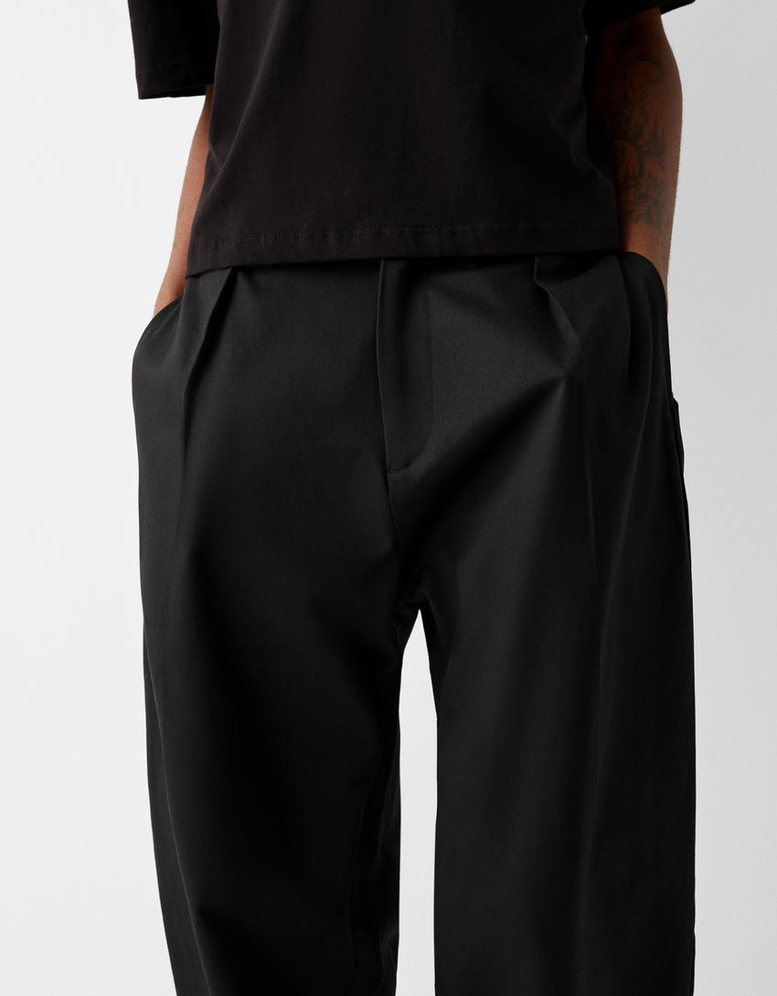 Tailored lyocell blend balloon trousers-Black