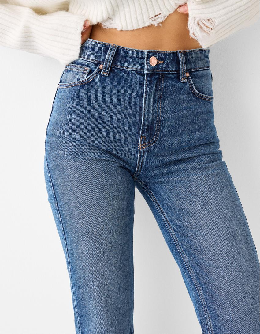 جينز جرسي مريح بفتحة في الطرف السفلي-أزرق-3