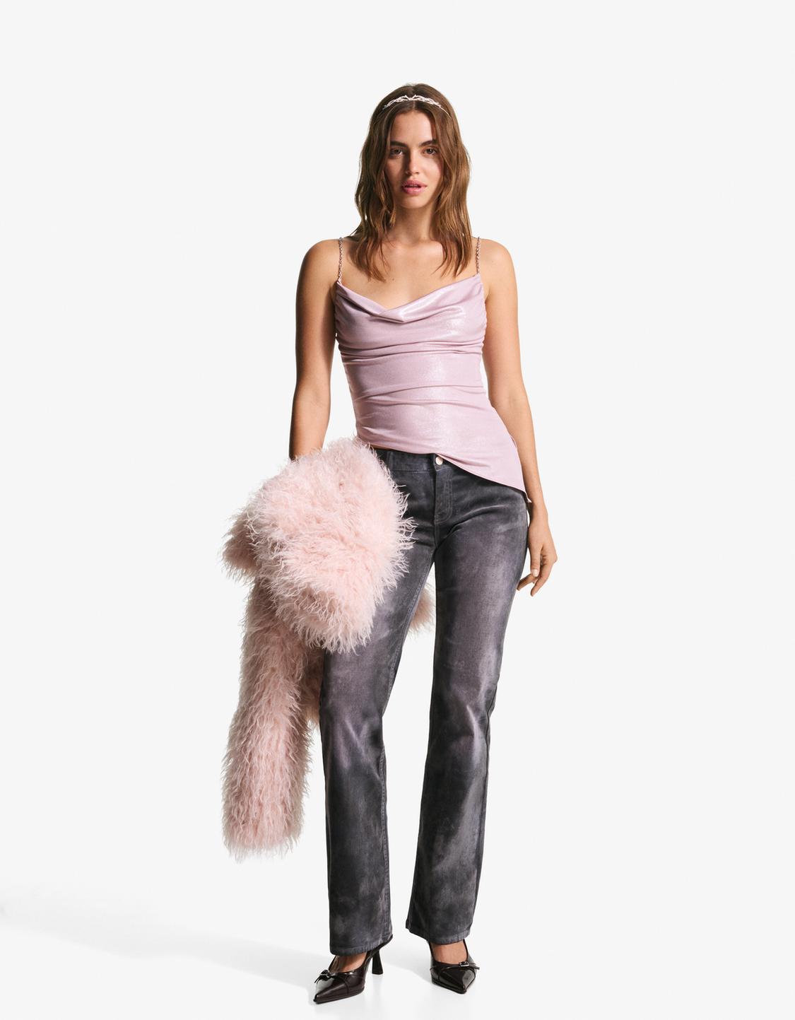 Draped top with chain straps