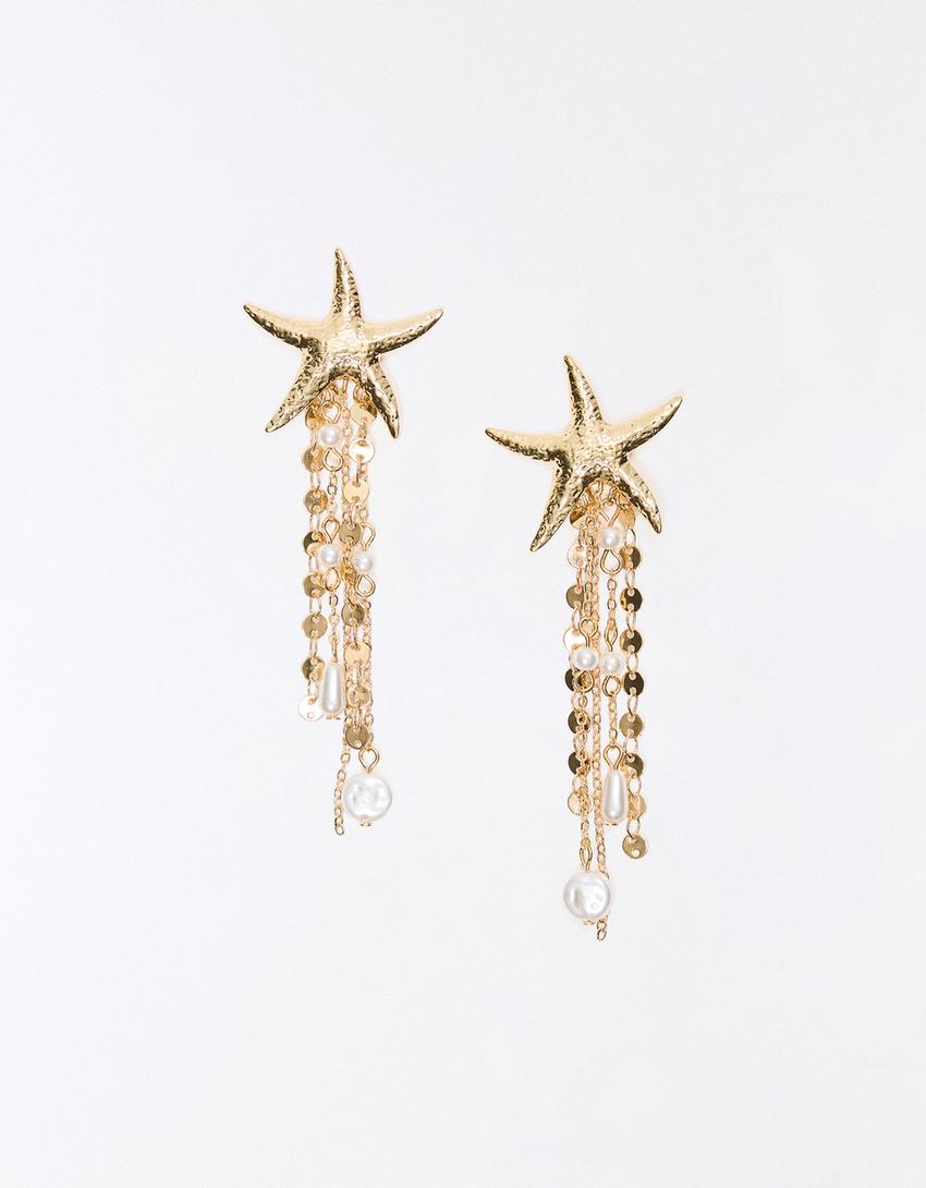 Deniz yıldızı şelale küpe-Altın