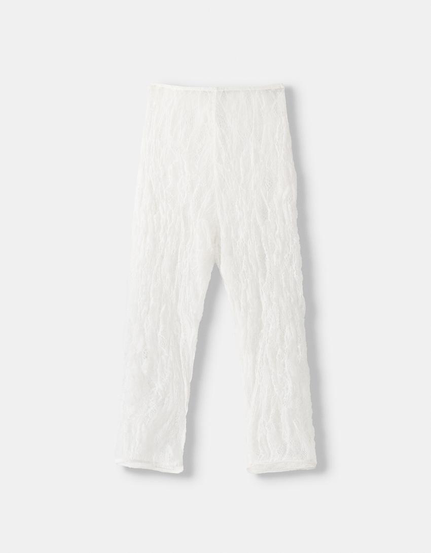 Leggings capri en dentelle-Blanc-4