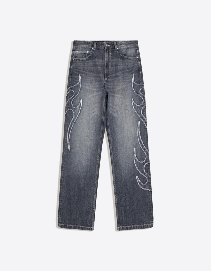 Baggy patch jeans-Dark blue