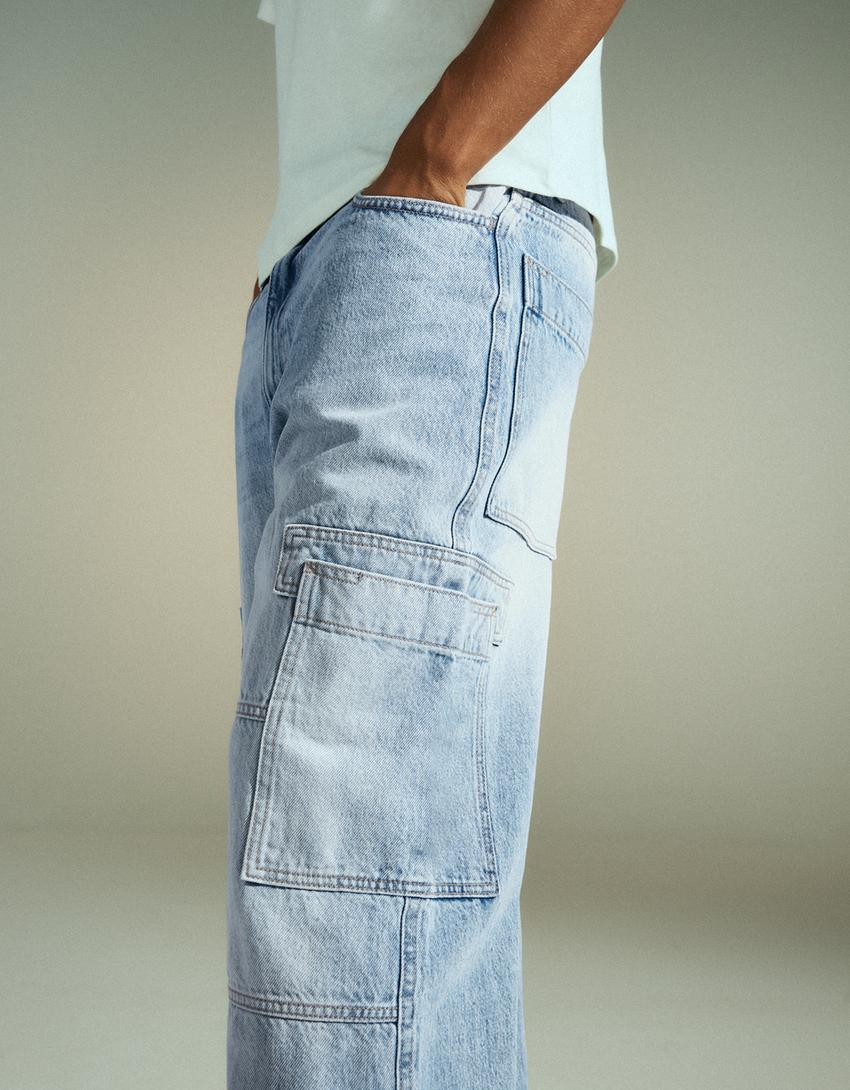 Jeans baggy cargo-Azul claro