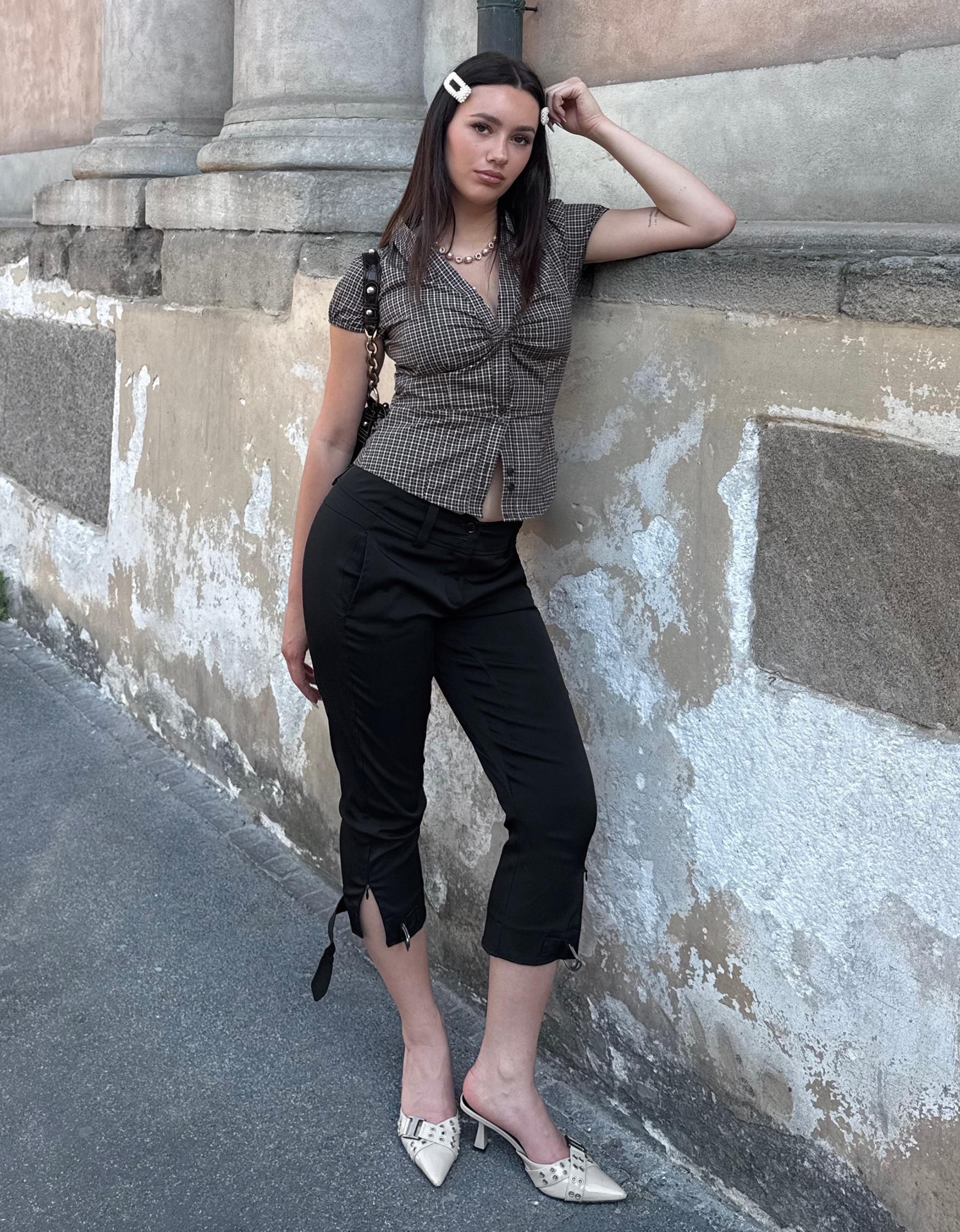 Short sleeve poplin tie-front shirt — Khaki