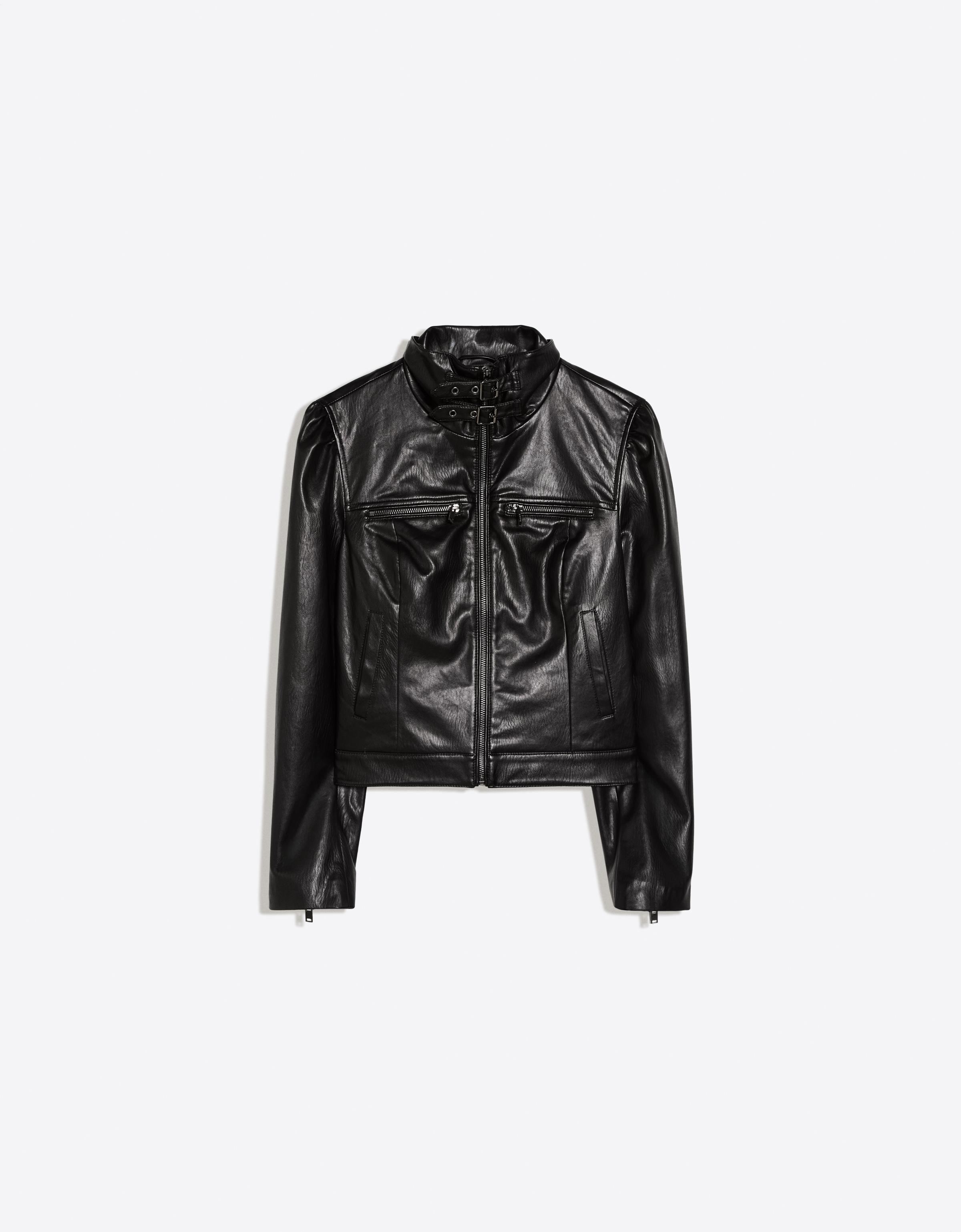 Leather effect jacket with buckles — Black