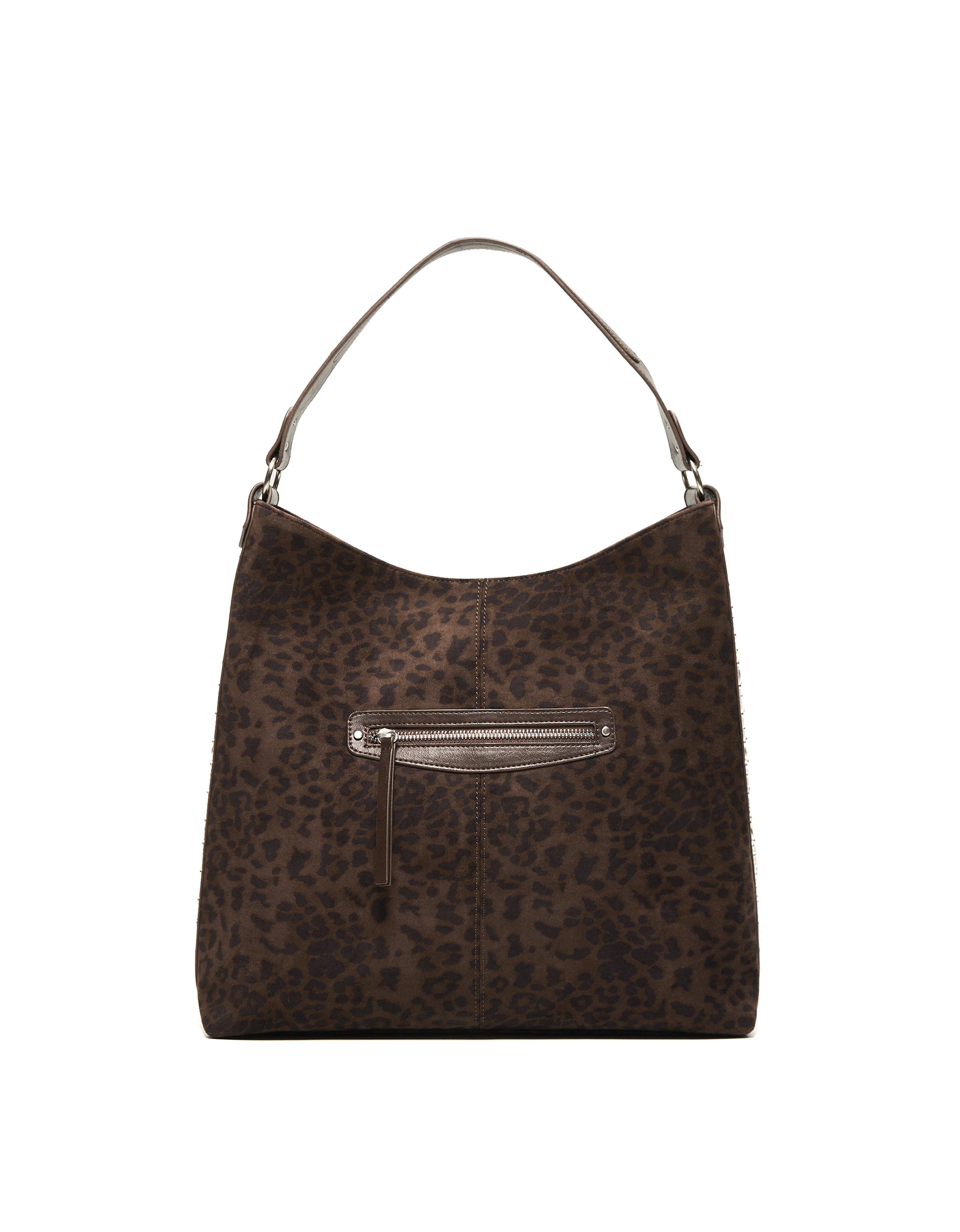 Animal print faux suede tote bag — Brown