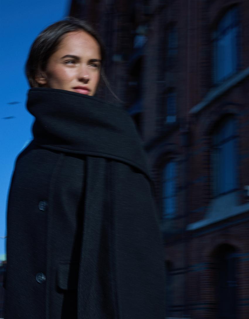 Soft jacket with scarf-Black