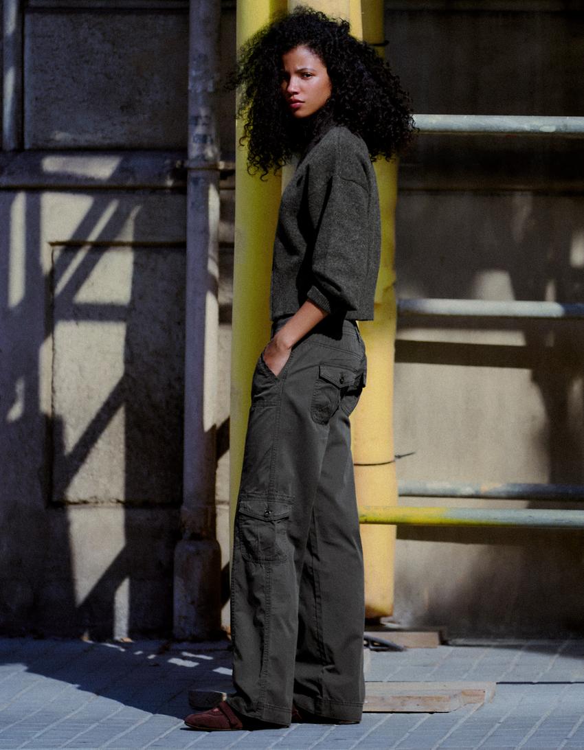 Straight fit cargo trousers-Khaki