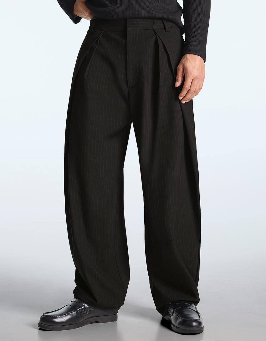 Super baggy tailored darted trousers-Black