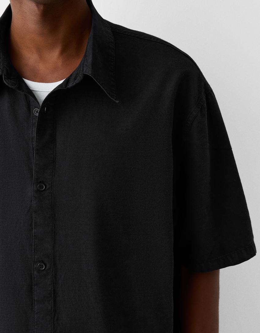 Chemise manches courtes garment dyed-Noir-5