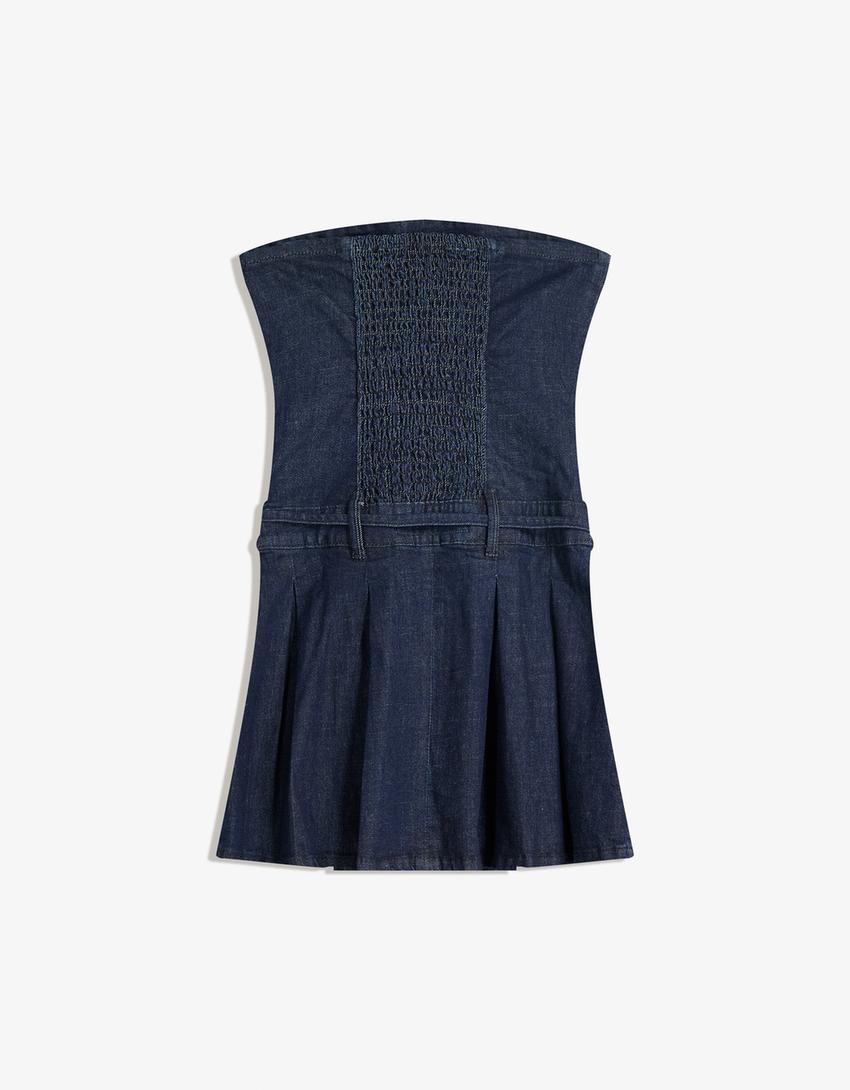 Robe mini en jean-Marine-4