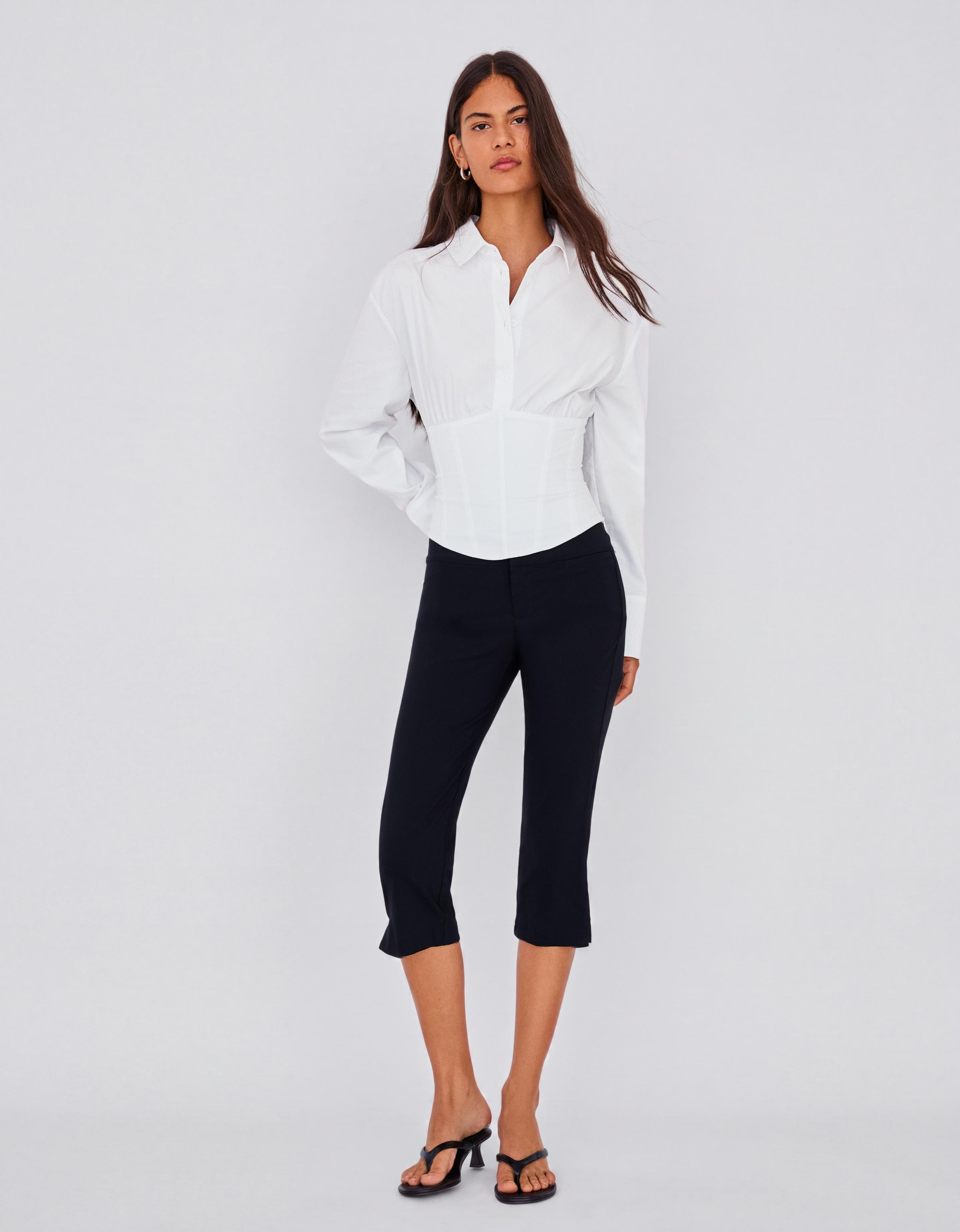 Long sleeve corset-effect shirt — White