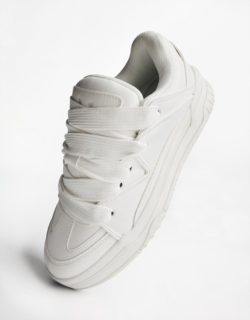 Skater sneakers met dikke zool-Wit