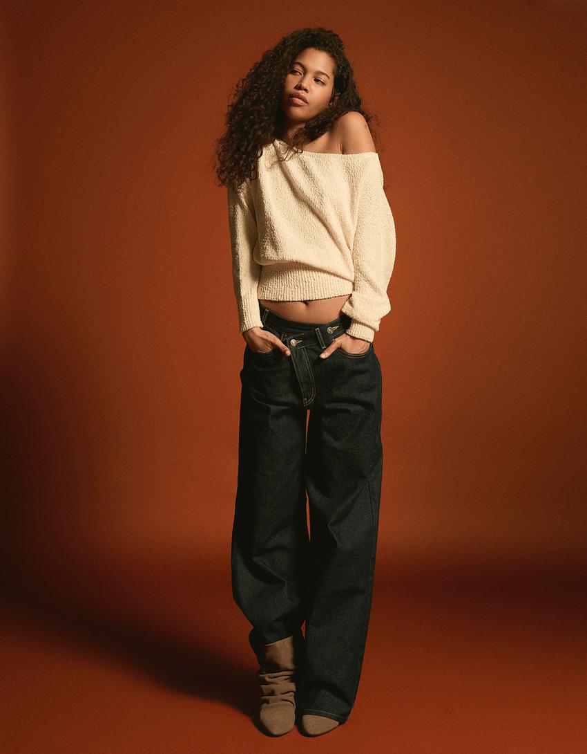 Asymmetrischer Pullover-Rohweiß