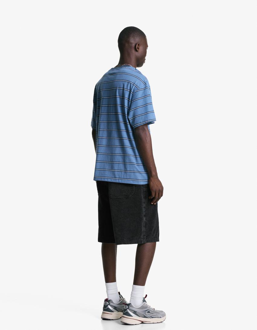 Bermuda jogger fit in velluto a coste-Nero