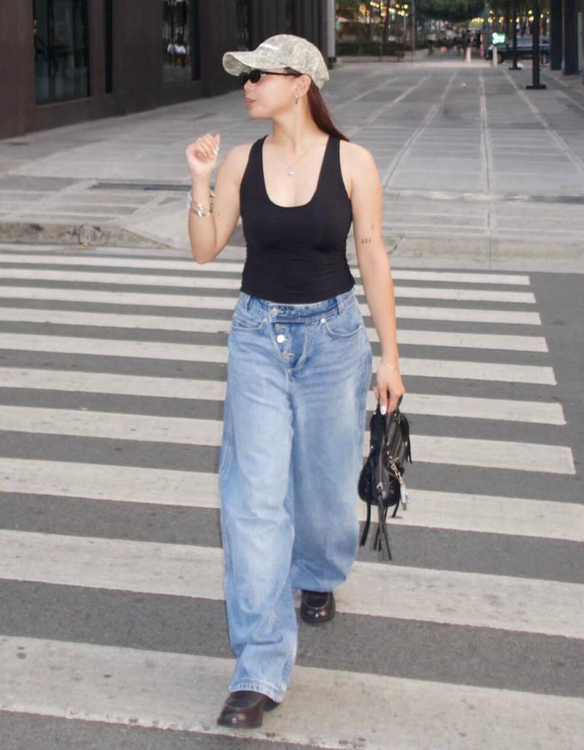 Jeans wide leg barrel taille basse à boutons front boutonné-Bleu lavé