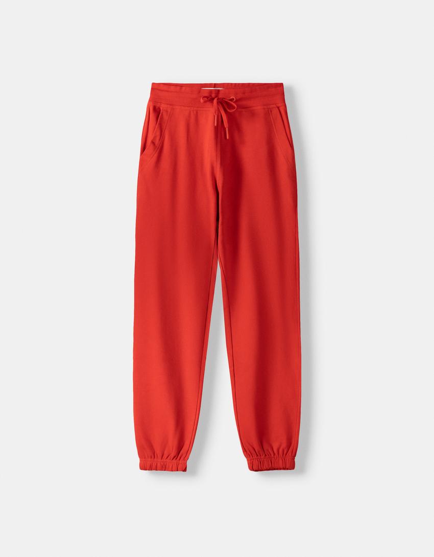 Pantalon jogger en molleton-Rouge-5