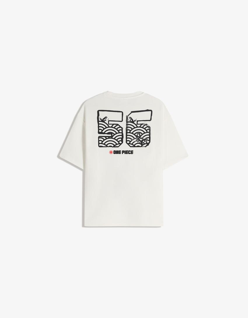 T-shirt One Piece molleton manches courtes imprimé-Blanc cassé