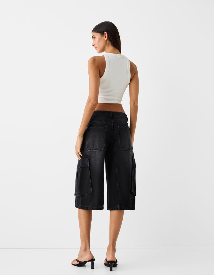 Baggy cargo Bermuda jorts-Black-2