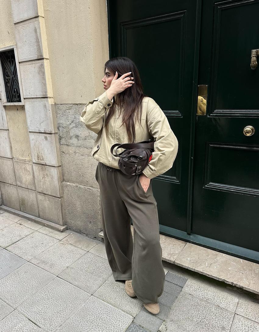 Plush barrel trousers-Khaki-3