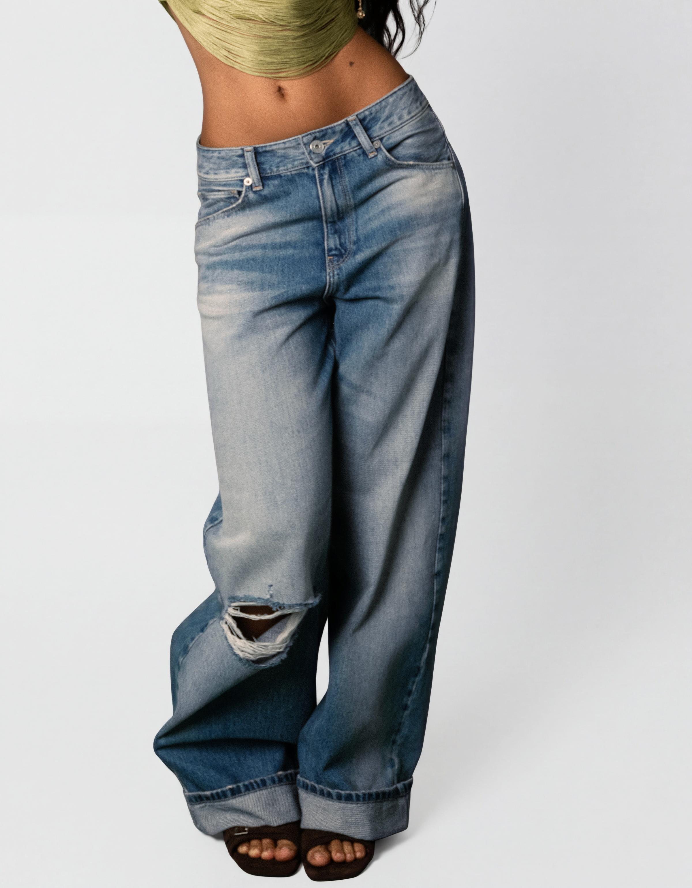 Distressed arkası tokalı balloon fit jean - Görsel 19