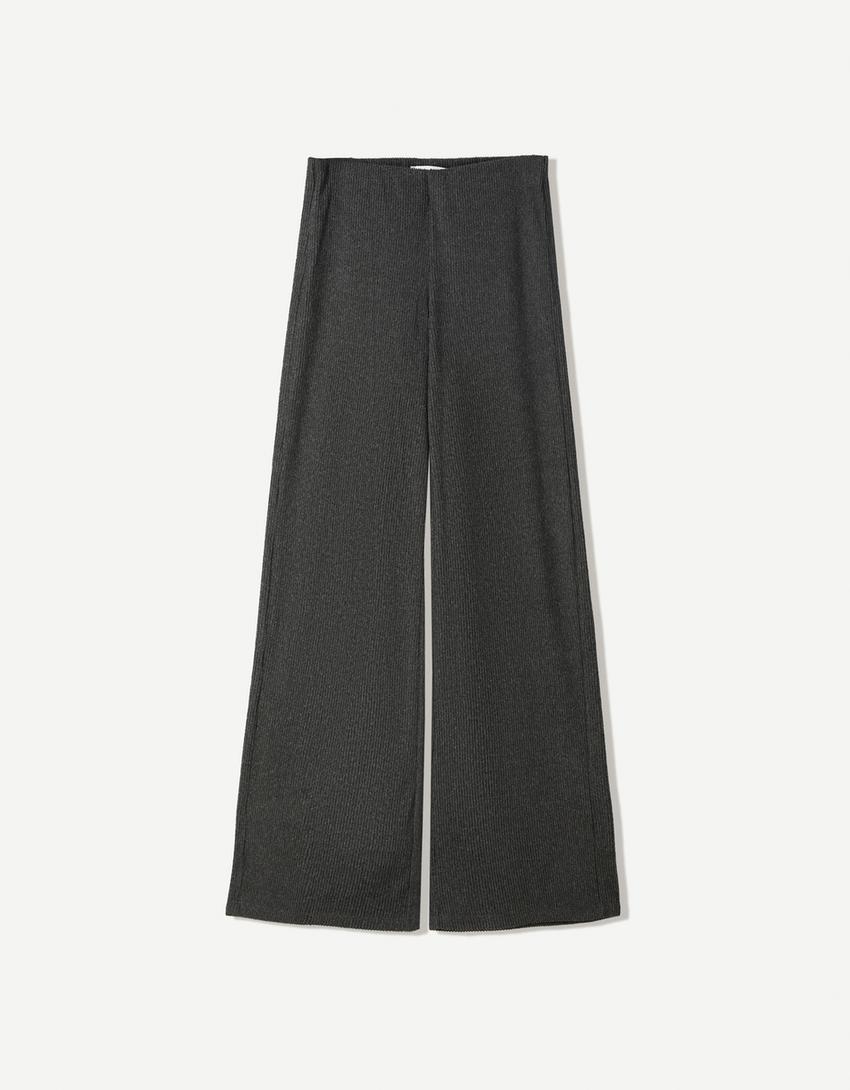 Soft Touch Hose Wide-Leg Rib-Dunkelgrau-3