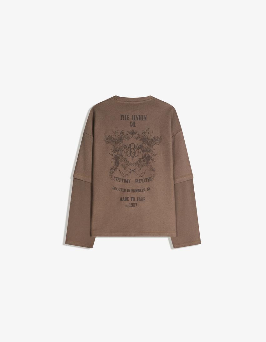 Jersey doble manga print-Marrón