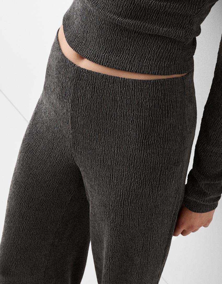 Wide leg embossed pants-Grey-5