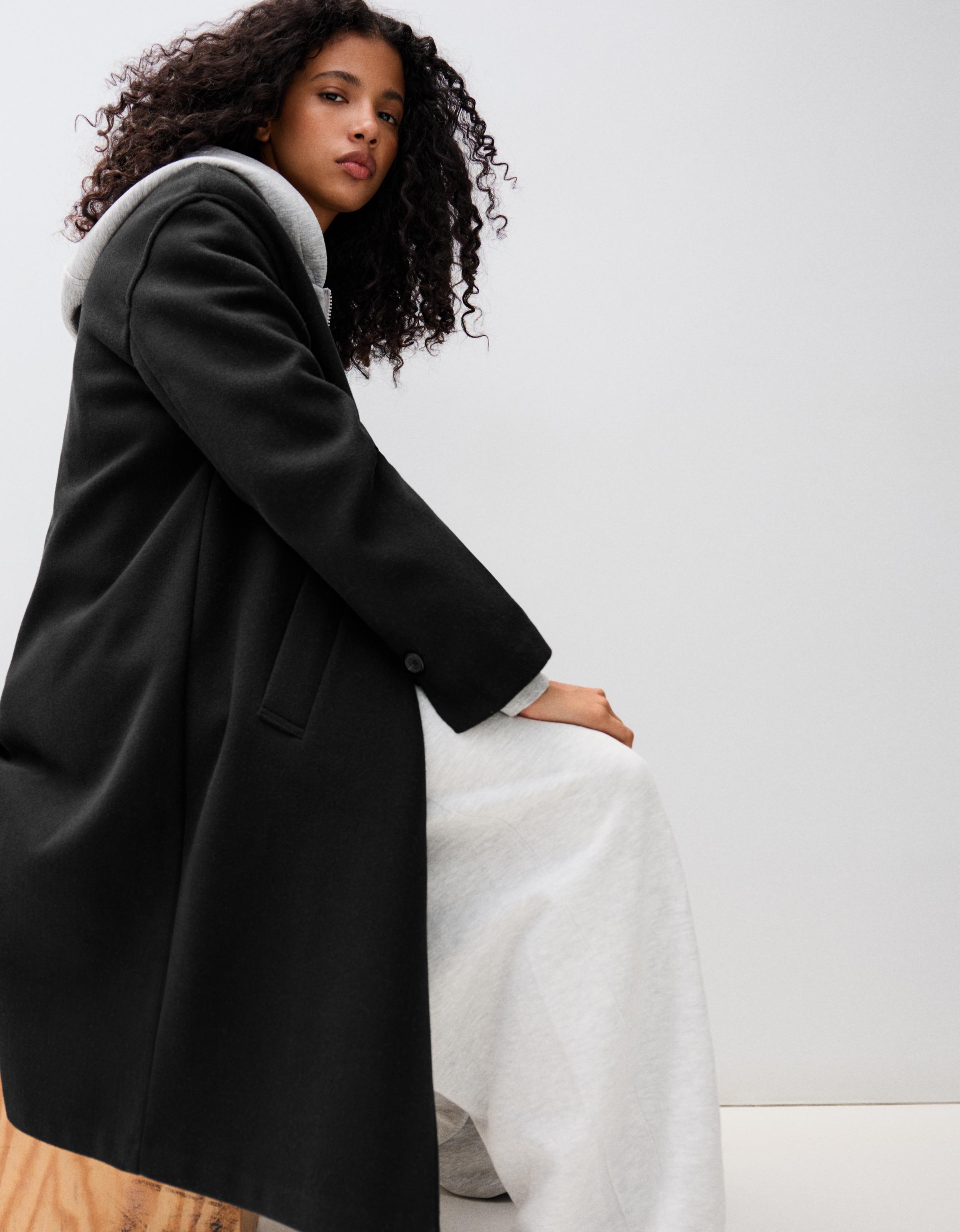 Soft-touch long coat — Black