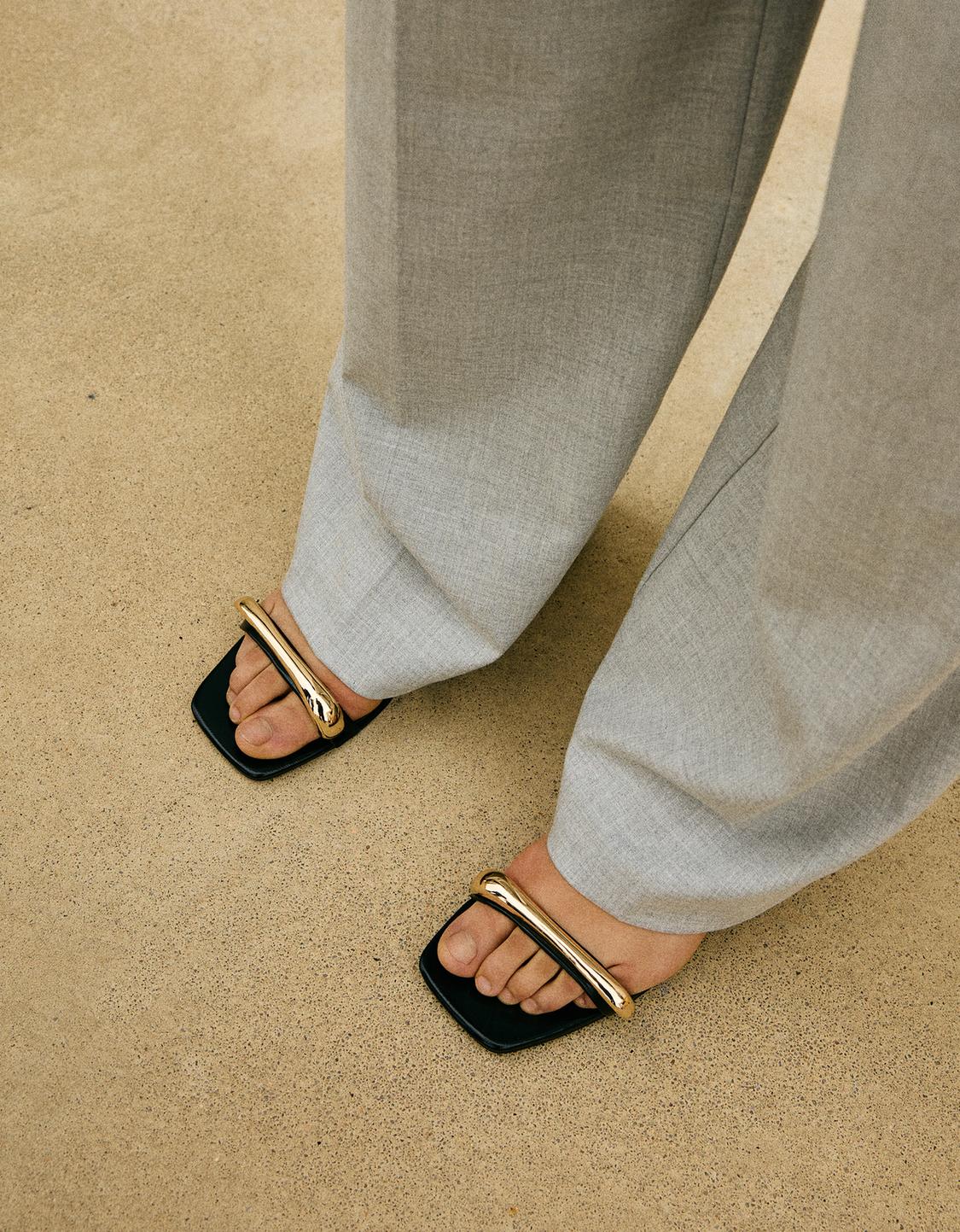 Kitten heel sandals with metallic detail