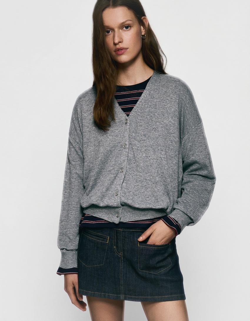 Cardigan básico-Cinza