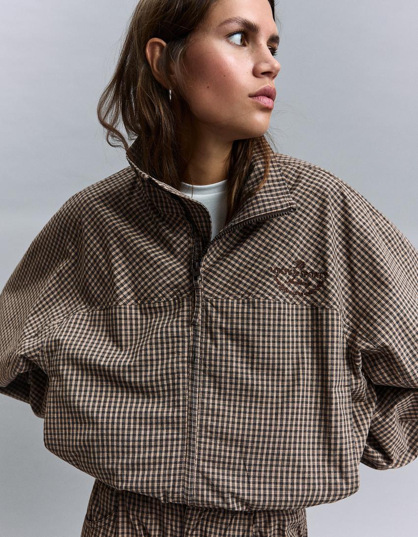 Jacke mit Karoprint-Camel