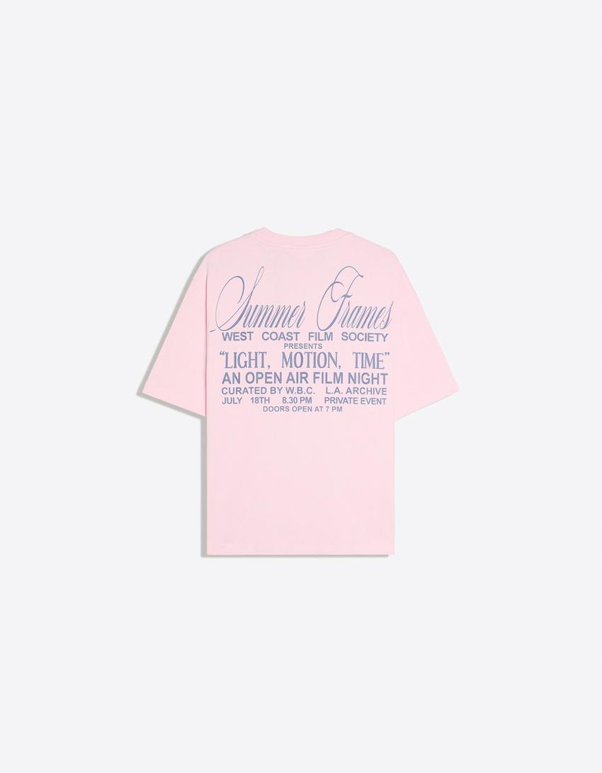 Camiseta manga corta boxy print-Rosa