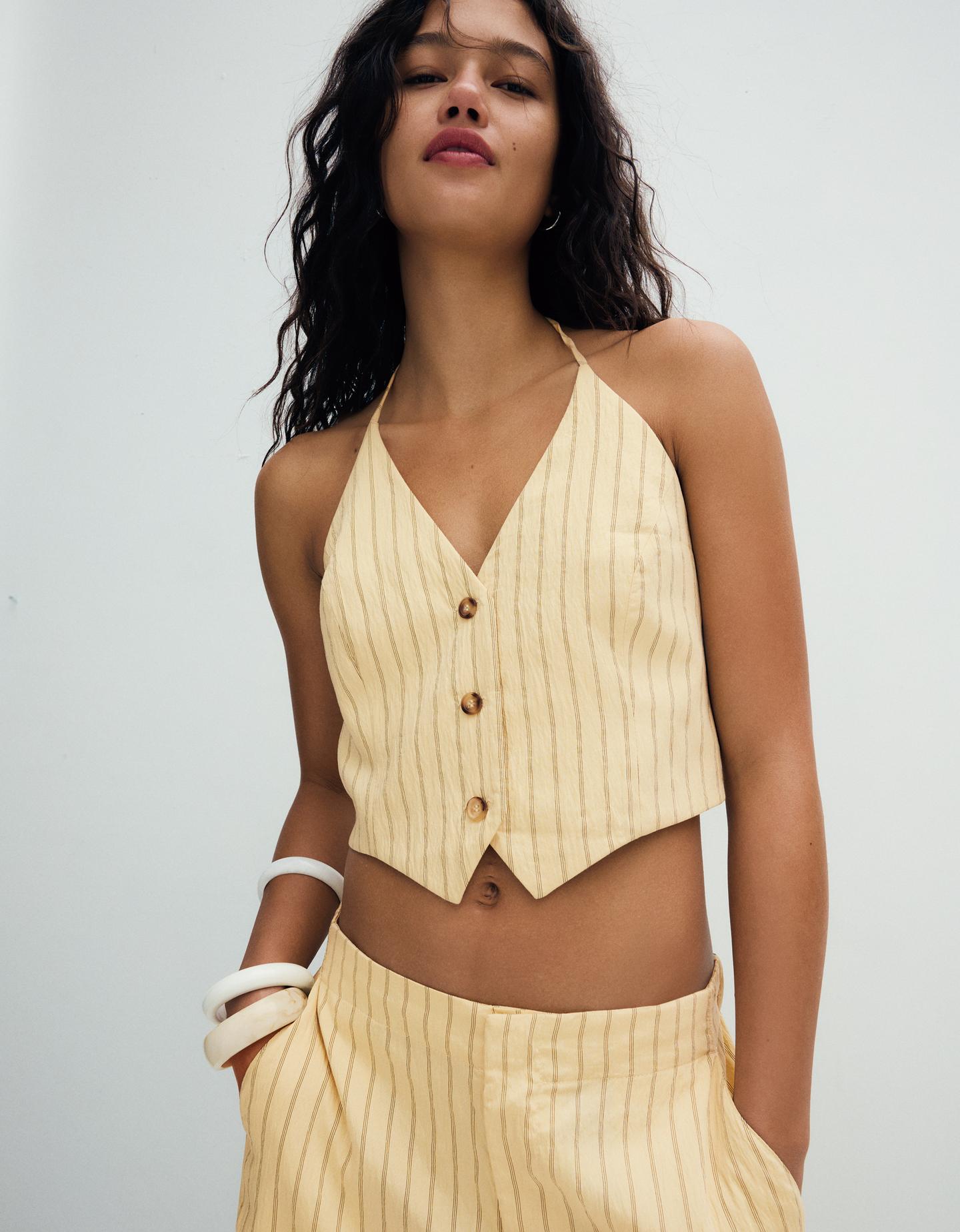 Bershka kamizelka halter w paski żółty