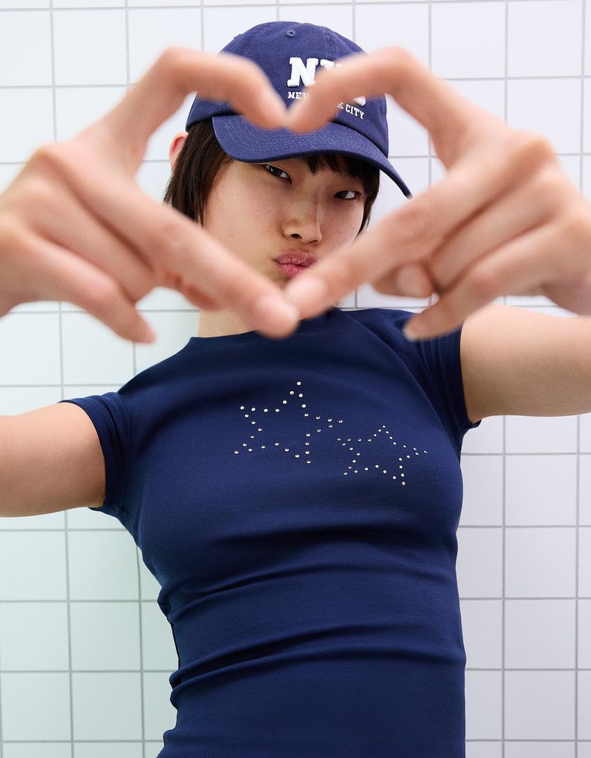 Camiseta manga corta tachas-Azul