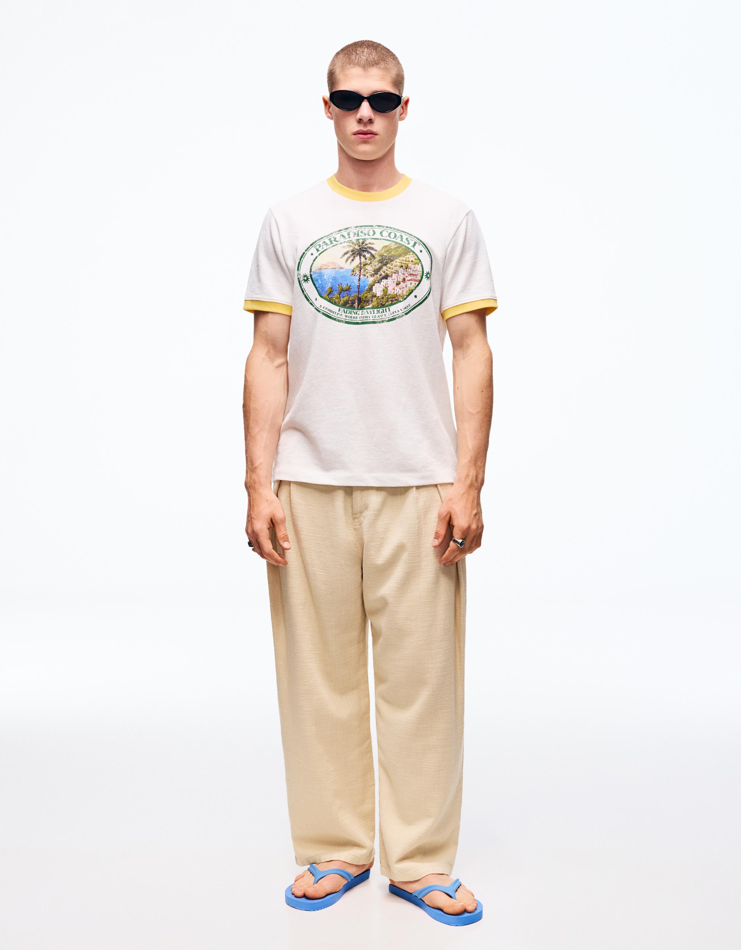 Slub knit ringer T-shirt — Off white