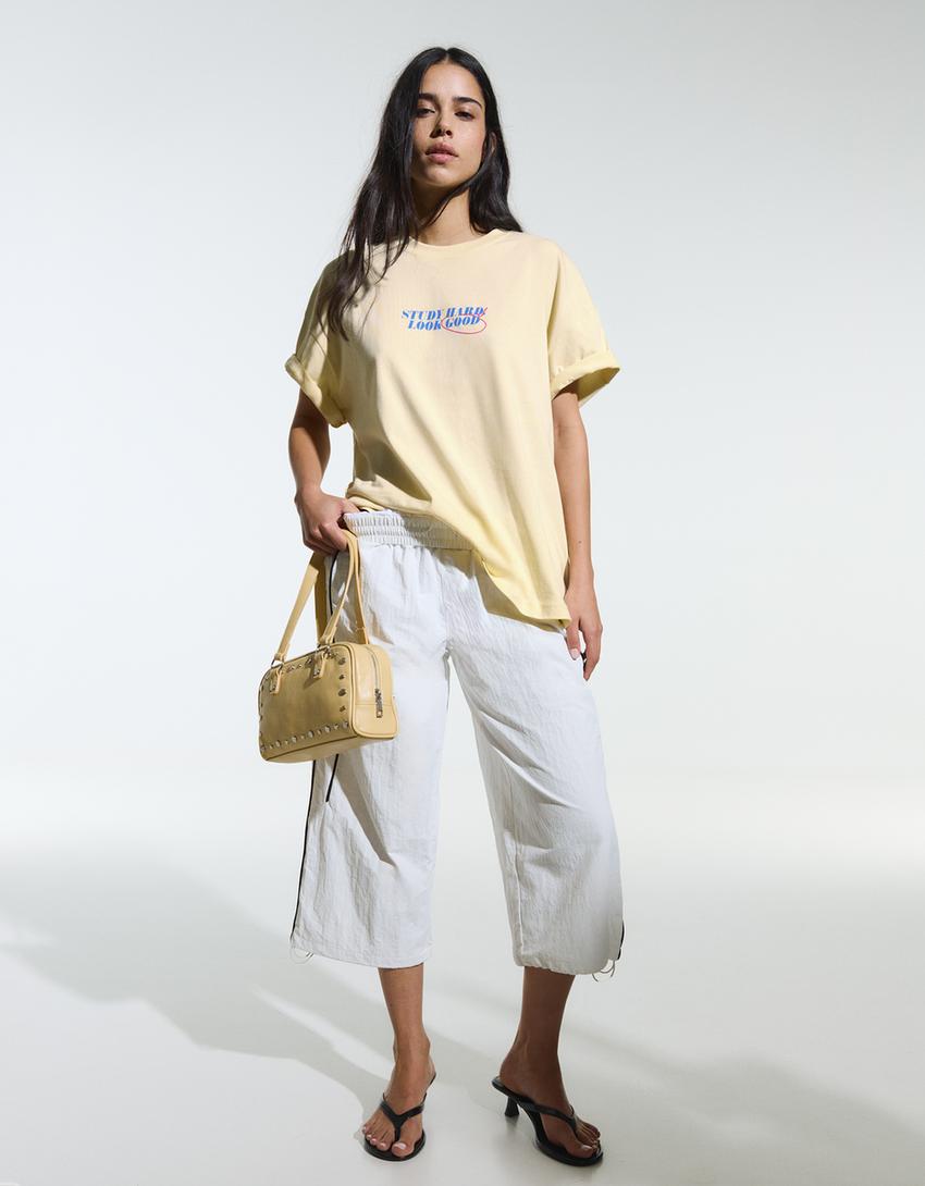 Camiseta manga corta oversize print-Amarillo