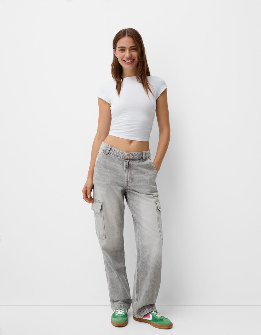 Women's Pants Pantalon De Cargo Bershka Cargo Chandal Gris