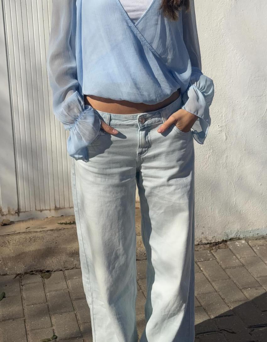 Jeans baggy taille moyenne-Bleu lavé