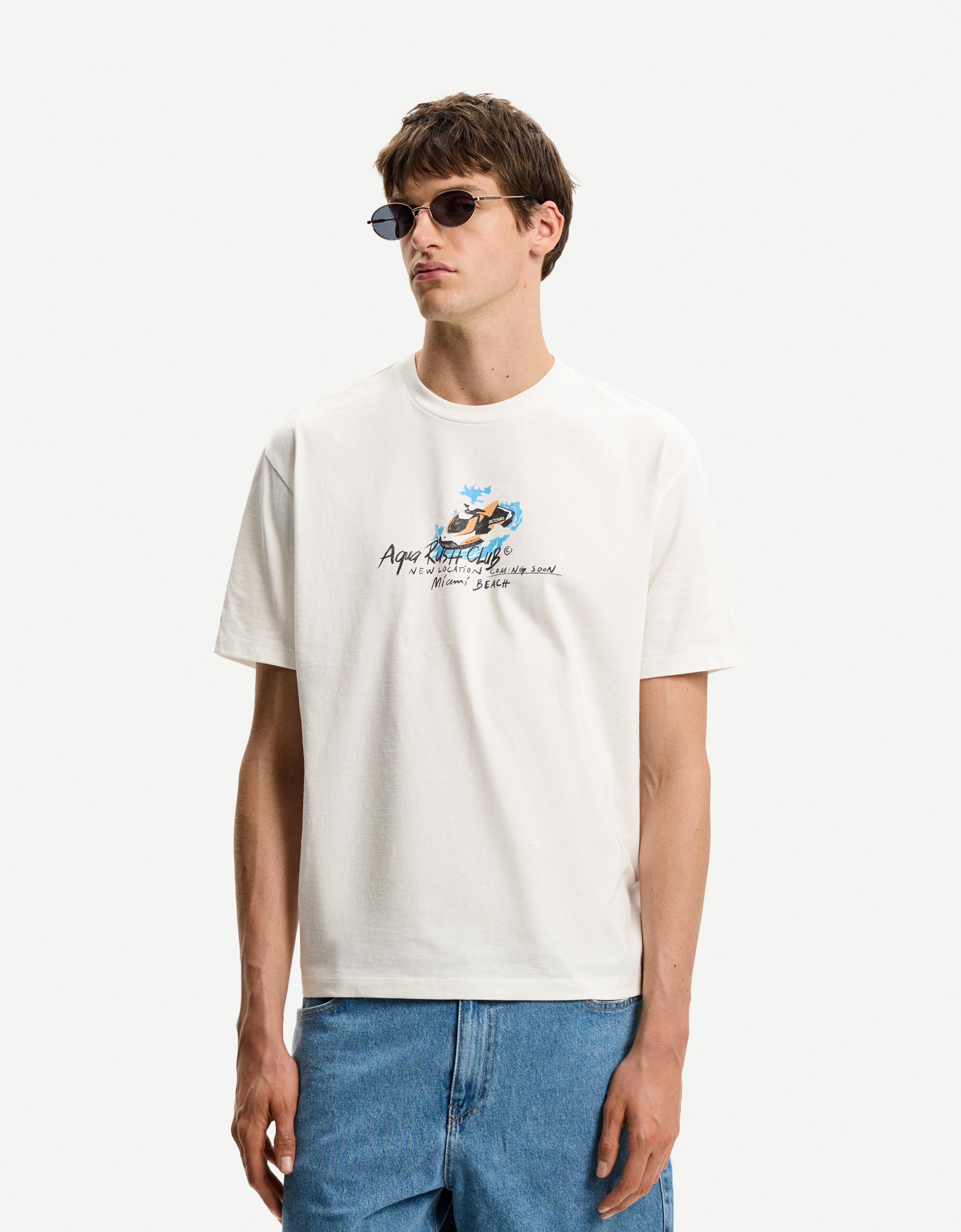 Bershka T-Shirt Mit Print Und Kurzen Ärmeln Herren S Grbrochenes Weiss