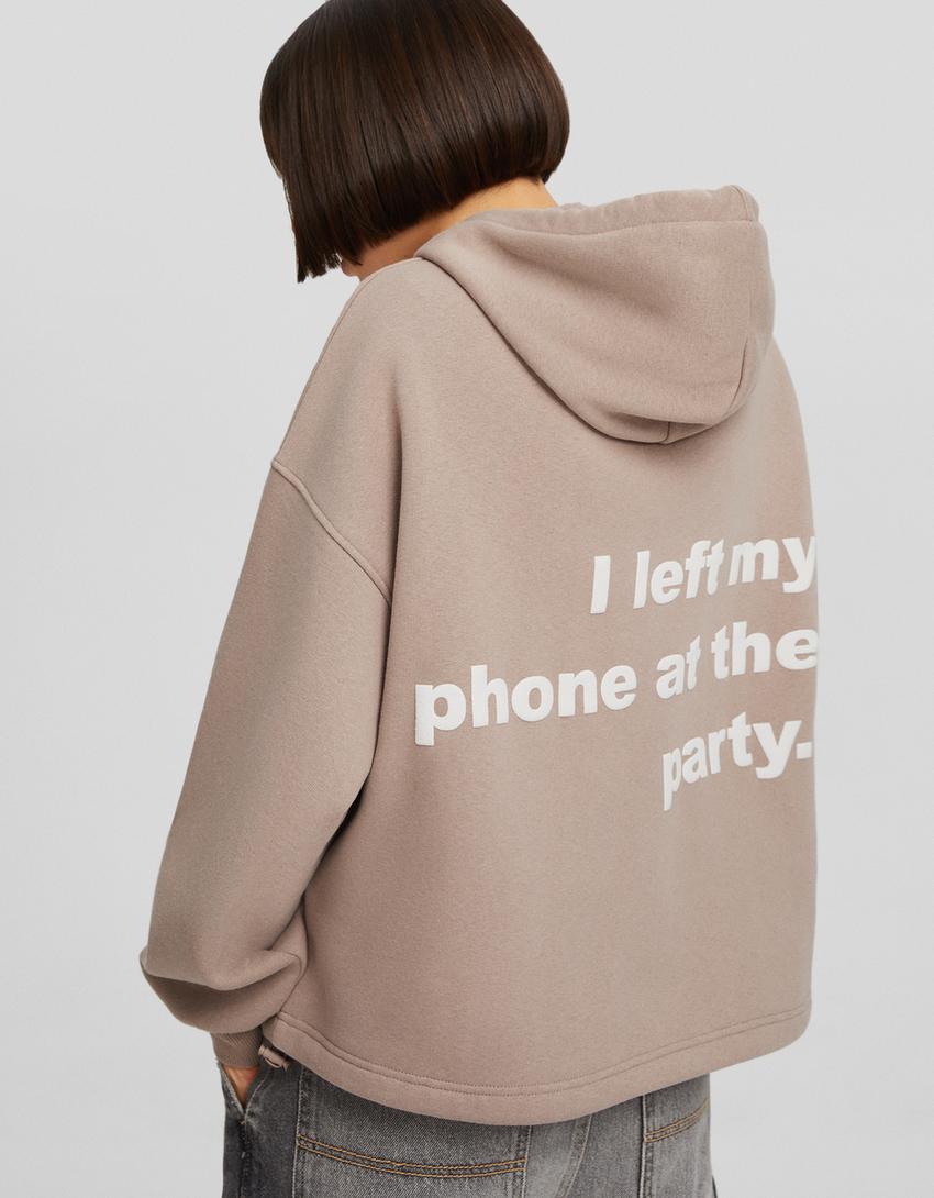 Sweatshirt capuz oversize estampado-Marrom-2