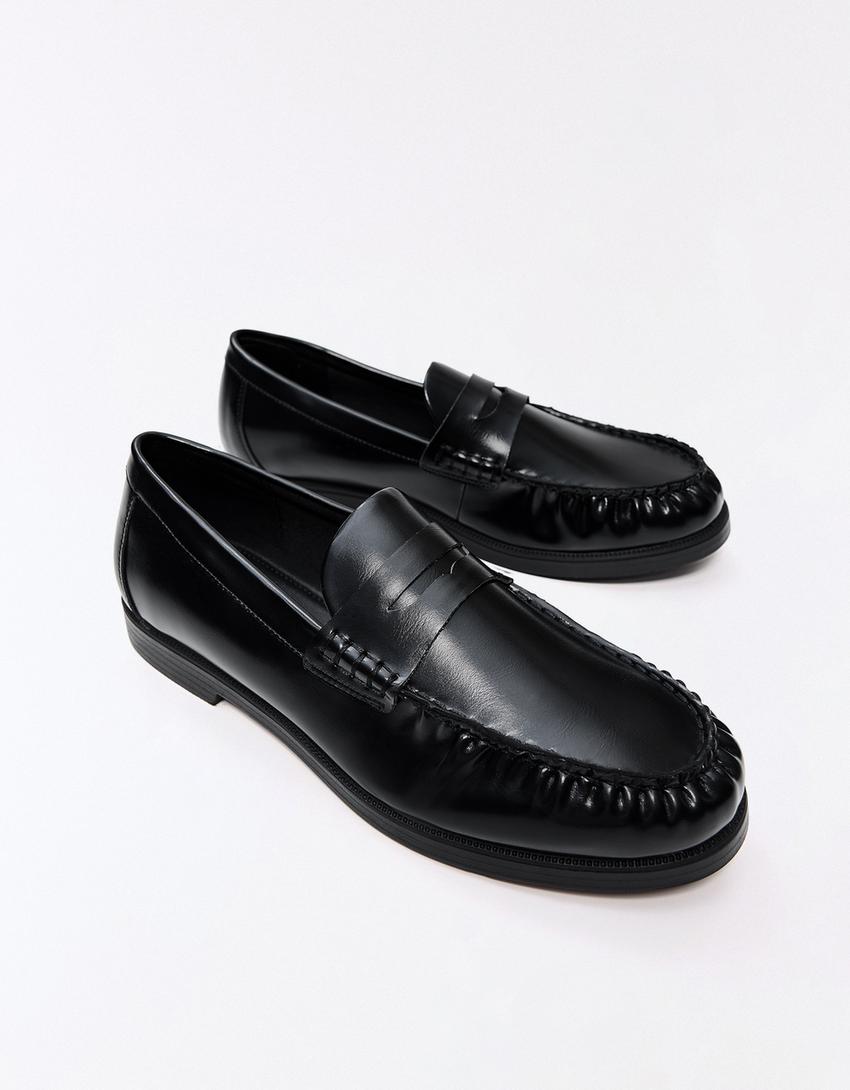 Gathered loafers-BLACK