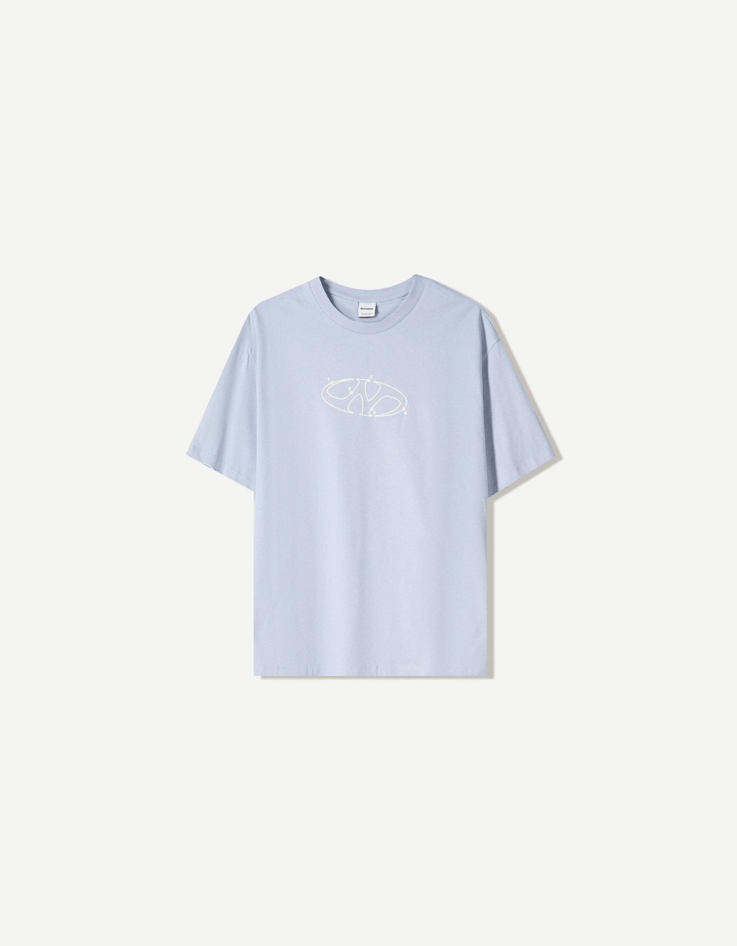 Bershka Camiseta Manga Corta Print Hombre M Azul