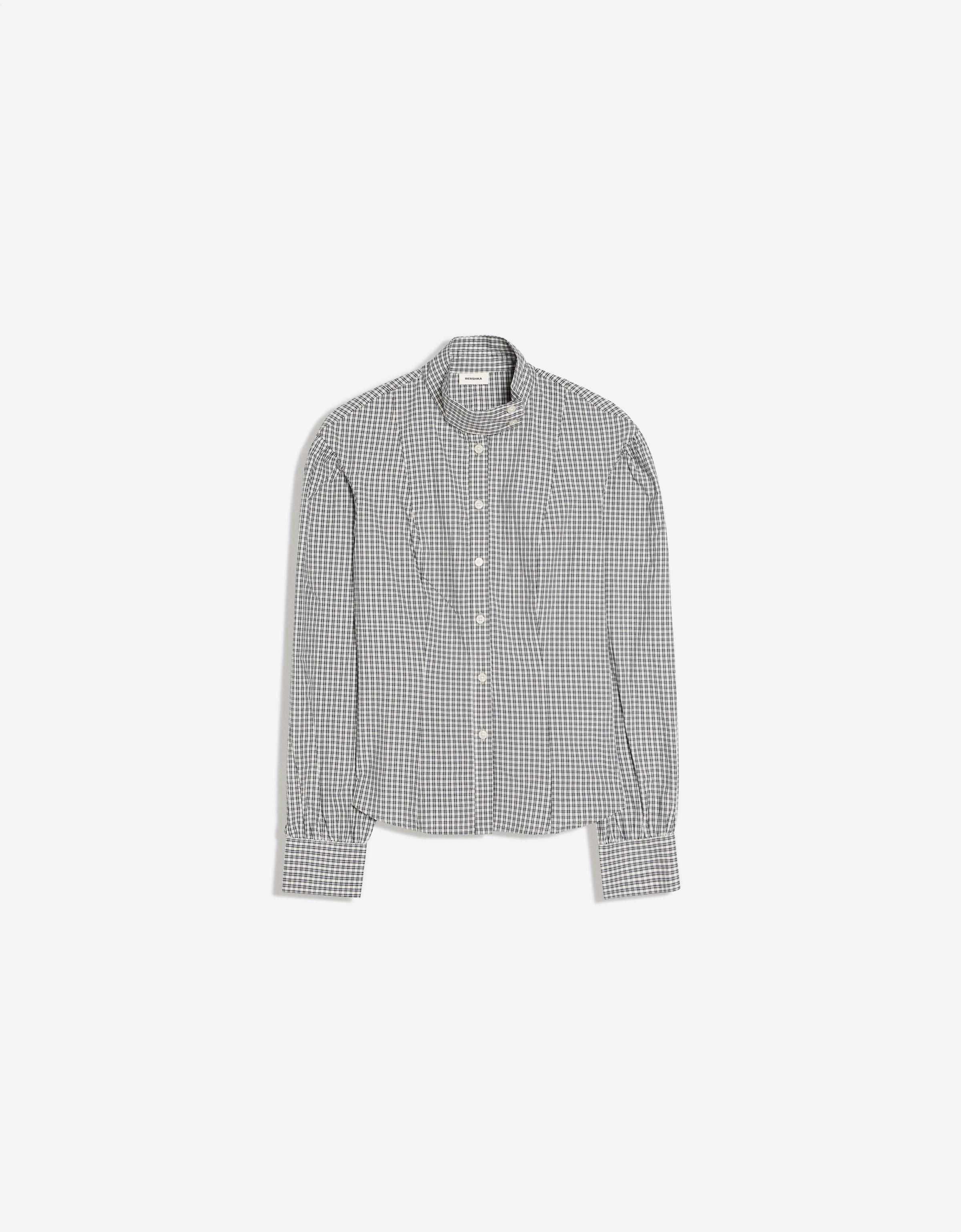 Long sleeve check funnel neck shirt — Cream