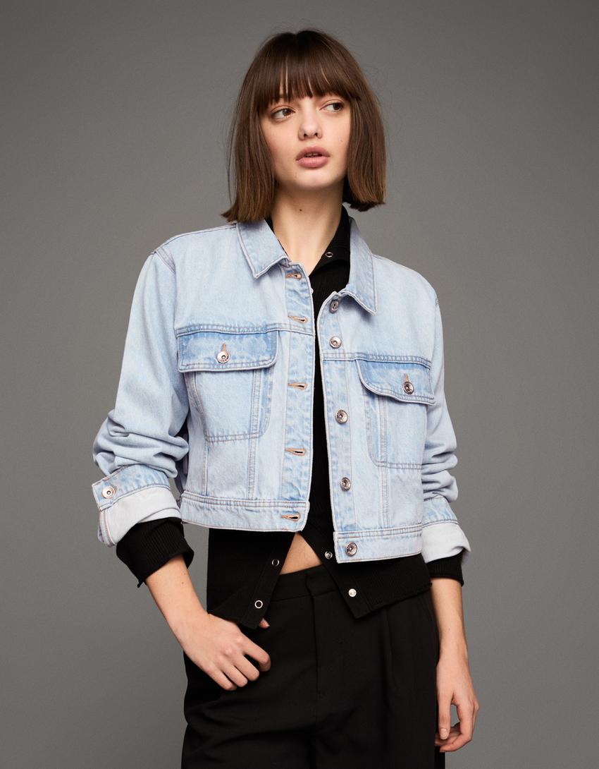 Caçadora denim cropped-Blau cel