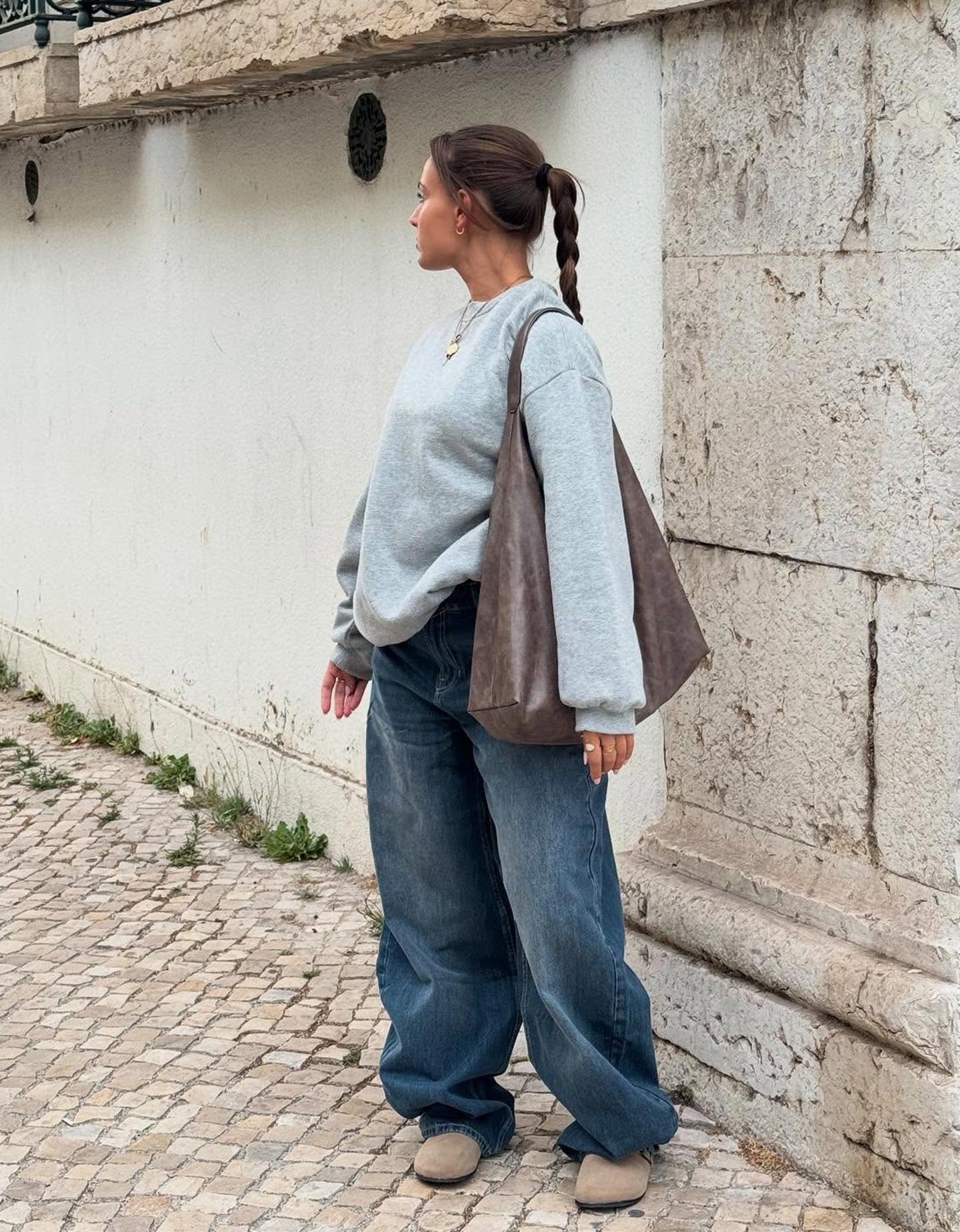 Bershka bluza oversize z kieszeniami szary