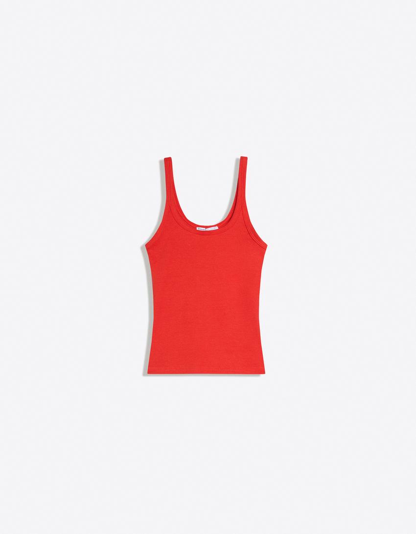 Rib vest top-Coral