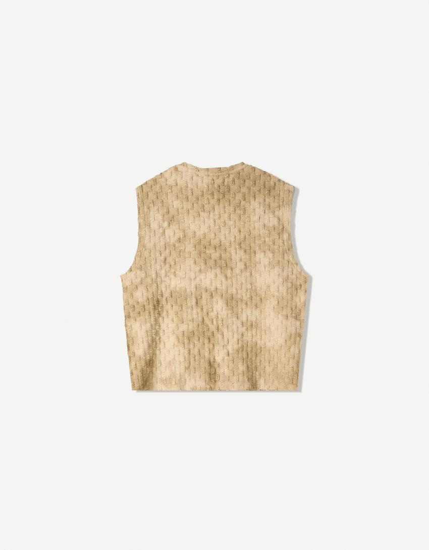 Weste mit Struktur und Washed-Effekt-Beige-5