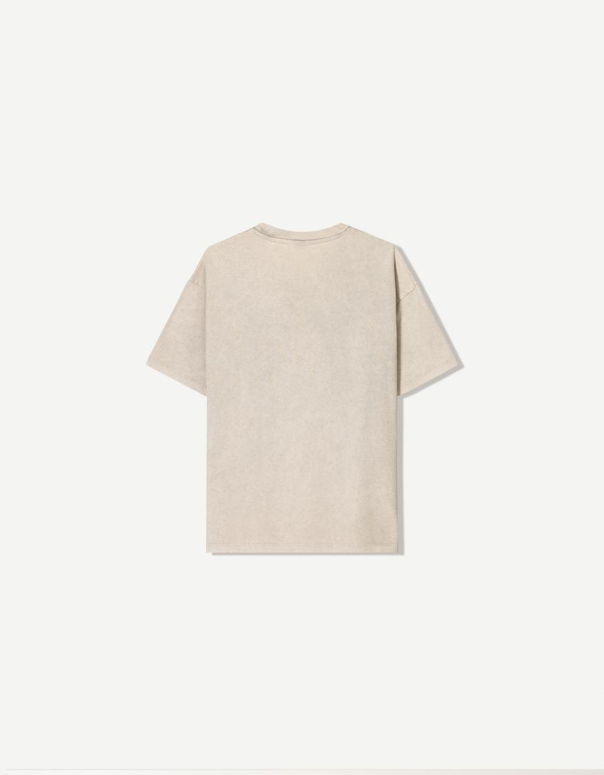 Tricou mânecă scurtă oversize print-Gri-5